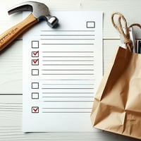 Modern check list that shows a realistic hammer and shopping bag-1