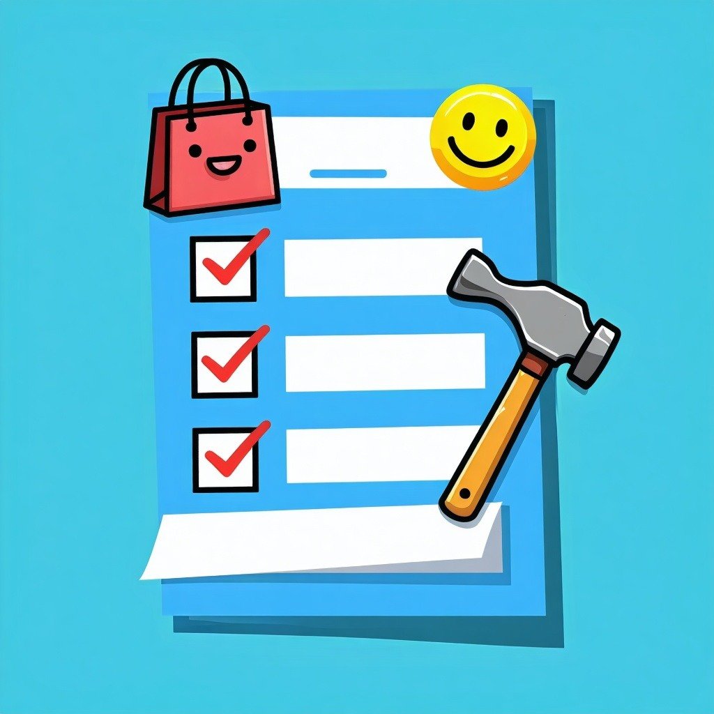 A checklist with cute icons a shopping bag a hammer a smiley face-3
